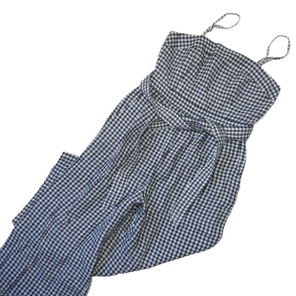 NWT J.Crew Tie-waist Linen Jumpsuit in Navy White Gingham Belted 1-Piece 4 - Picture 8 of 14